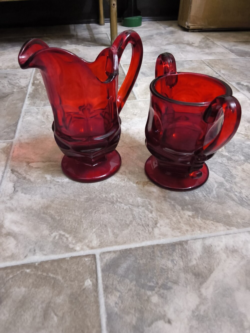 Fostoria Argus Ruby Red Creamer And Open Sugar Bowl Set